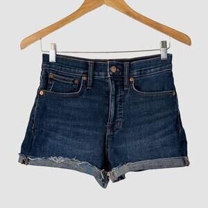 Madewell High Rise Denim Jean Shorts Size 25 Stretch Frayed Hem Dark Wash